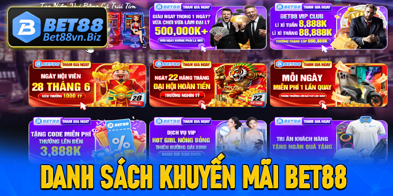 Danh sách khuyến mãi bet88 cực khủng chưa từng tại Việt Nam